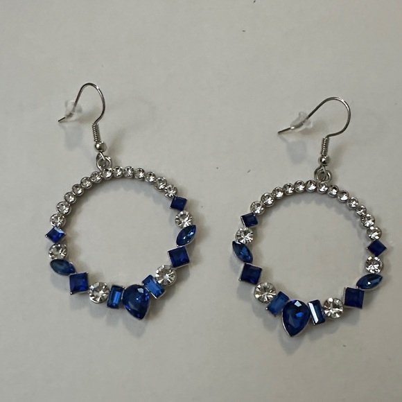 Elegant Silver and Blue Crystal Hoop Earrings - Picture 1 of 1